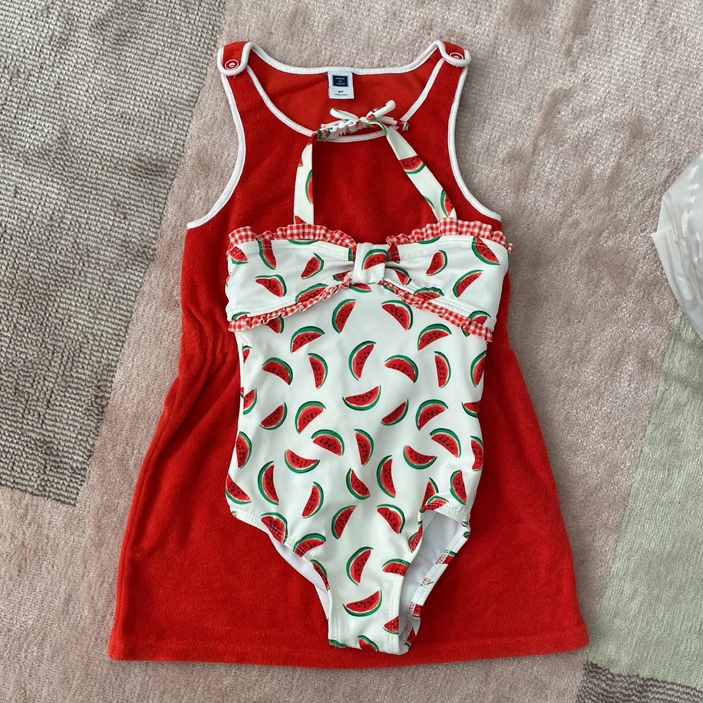 Janie & Jack Watermelon 🍉 One Piece Swimsuit & Coverup